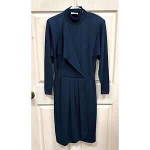 Vintage St John by Marie Gray Teal Blue Wrap Style Sweater Dress Sz 10 USA